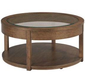 Foster Medium Stain Round Glass Top Cocktail Table