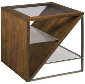 Editor Dark Stain Glass Top End Table