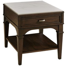 Giselle Sable And Nickel Faux Stone Top End Table with 1 Drawer