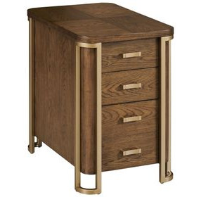 Emerit Medium Stain and Gold Rectangular Charging Chairside Table