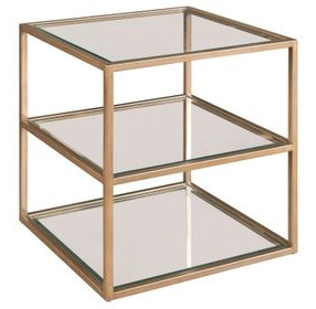 Hidden Treasures Gold Square Glass Top Abstact Tiered End Table