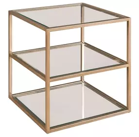 Hidden Treasures Gold Square Glass Top Abstact Tiered End Table