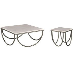 Hidden Treasures White and Gray Square Limestone Top Occasional Table Set
