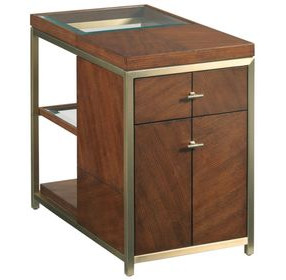 Jenkins Medium Stain and Gold Rectangular Glass Top Chairside Table