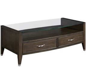 Tesha Dark Stain Rectangular Glass Top Cocktail Table