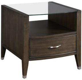 Tesha Dark Stain Square Glass Top End Table