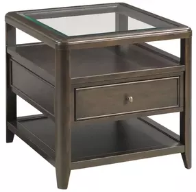 Whitaker Distressed Dark Stain Rectangular Glass Top Drawer End Table