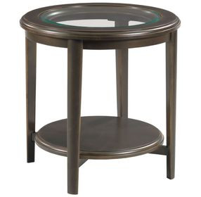 Whitaker Distressed Dark Stain Round Glass Top End Table