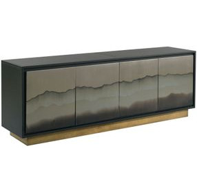 Hidden Treasures Black and Gold 4 Door Landscape Sideboard