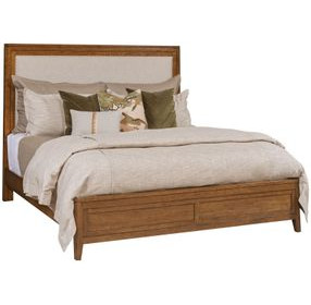 Affinity Cherry California King Upholstered Panel Bed with Nailhead Trim