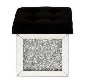 Noralie Black Upholstered Square Small Ottoman with Storage