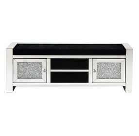 Noralie Black Upholstered Accent Storage Bench with 2 Doors
