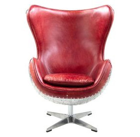 Brancaster Red Leather Upholstered Swivel Accent Chair with Nailhead Trim