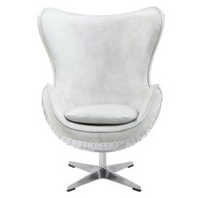 Brancaster Vintage White Leather Upholstered Swivel Accent Chair with Nailhead Trim