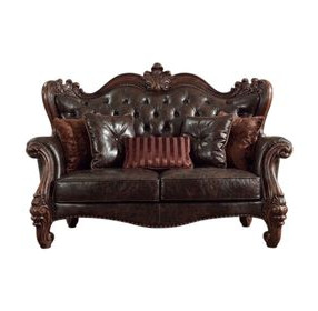 Versailles Dark Brown 68" Loveseat with Pillows and Nailhead Trim