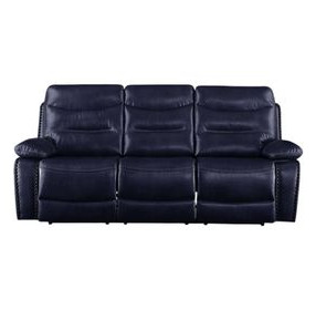 Aashi Navy Leather Reclining 90" Sofa