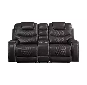Braylon Magnetite Reclining 78" Loveseat with Console and Nailhead Trim