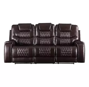 Braylon Brown Reclining 90" Sofa with Nailhead Trim