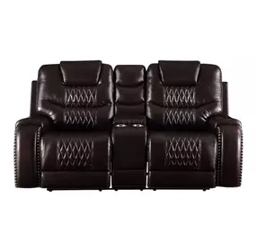 Braylon Brown Reclining 78" Loveseat with Console and Nailhead Trim