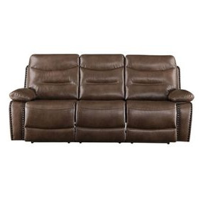 Aashi Brown Leather Reclining 90" Sofa