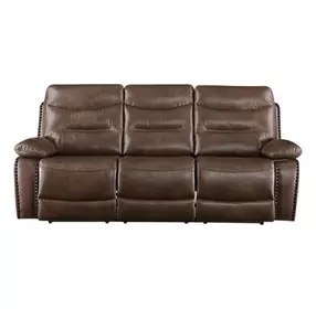 Aashi Brown Leather Reclining 90" Sofa
