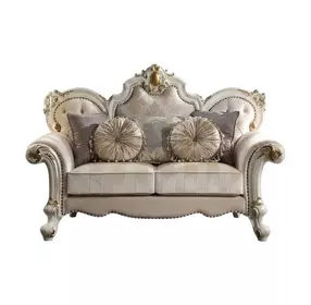 Picardy Beige 70" Loveseat with Pillow and Nailhead Trim