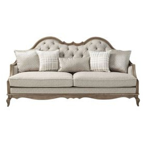 Chelmsford Beige Fabric and Antique Taupe 86" Sofa with 5 Pillows