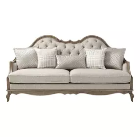 Chelmsford Beige Fabric and Antique Taupe 86" Sofa with 5 Pillows