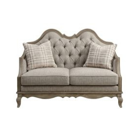 Chelmsford Beige Fabric and Antique Taupe 62" Loveseat with 2 Pillows