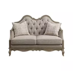 Chelmsford Beige Fabric and Antique Taupe 62" Loveseat with 2 Pillows