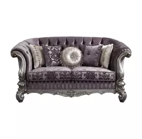 Versailles Brown 76" Loveseat with Pillow and Nailhead Trim