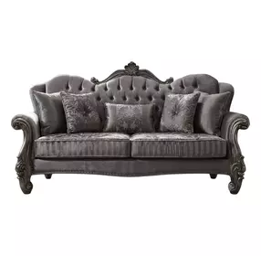 Versailles Antique Platinum 92" Sofa with Pillows and Nailhead Trim