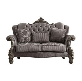 Versailles Antique Platinum 69" Loveseat with Pillows and Nailhead Trim