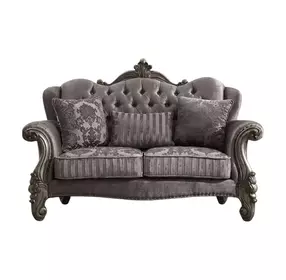 Versailles Antique Platinum 69" Loveseat with Pillows and Nailhead Trim