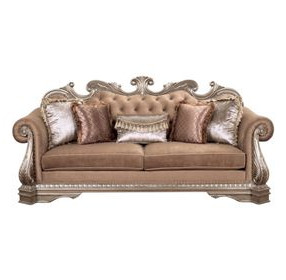 Northville Velvet and Antique Silver 97" Sofa with 5 Pillows