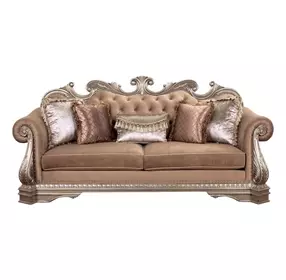 Northville Velvet and Antique Silver 97" Sofa with 5 Pillows