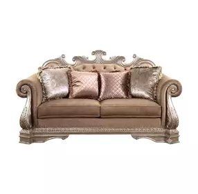Northville Velvet and Antique Silver 78" Loveseat with 4 Pillows
