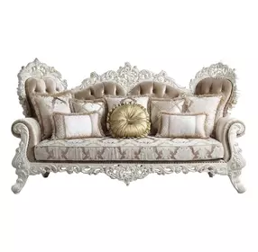 Vanaheim Beige and Gold 97" Sofa with Nailhead Trim