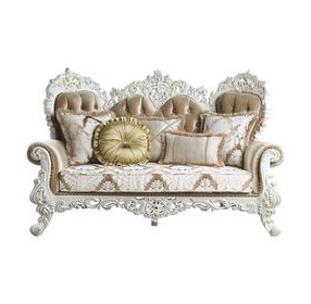 Vanaheim Beige and Gold 78" Loveseat with Pillow and Nailhead Trim