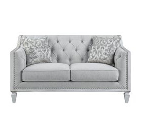 Katia Light Gray 61" Loveseat with Pillow and Nailhead Trim
