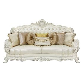 Adara Pearl White 90" Sofa with Pillows and Nailhead Trim