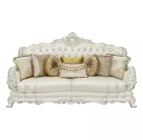 Adara Pearl White 90" Sofa with Pillows and Nailhead Trim