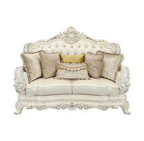 Adara Pearl White 70" Loveseat with Pillows and Nailhead Trim