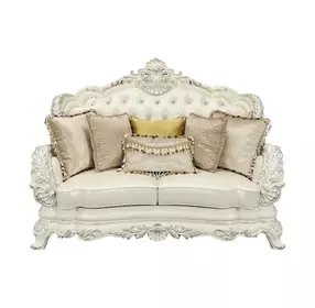 Adara Pearl White 70" Loveseat with Pillows and Nailhead Trim