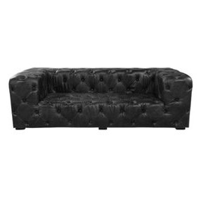 Brancaster Black Leather 95" Sofa with Nailhead Trim