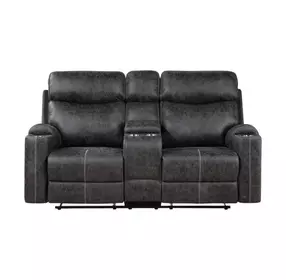Hirah Dark Gray Polish Microfiber Reclining 75" Loveseat with Console and USB Charging