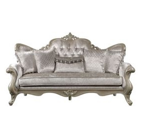 Libertee Beige Fabric and Champagne 85" Sofa with 5 Pillows