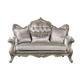 Libertee Beige Fabric and Champagne 70" Loveseat with 3 Pillows