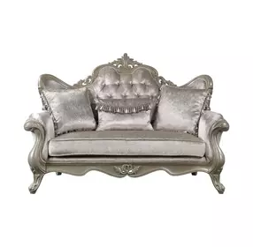 Libertee Beige Fabric and Champagne 70" Loveseat with 3 Pillows