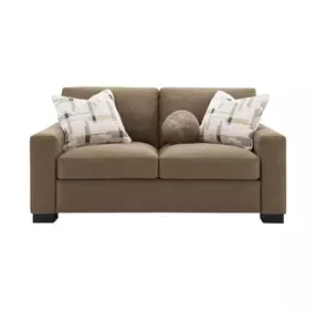 Darya Brown Suede Fabric 69" Loveseat with 3 Pillows